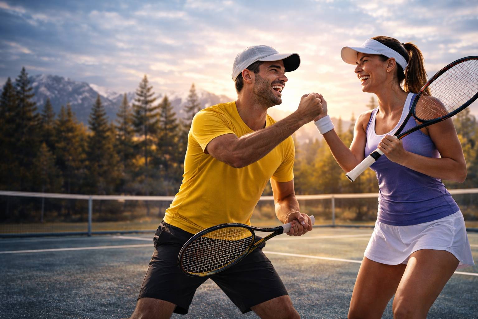 two tennis players cheering each other on at the Northern Cup event in Whitehorse